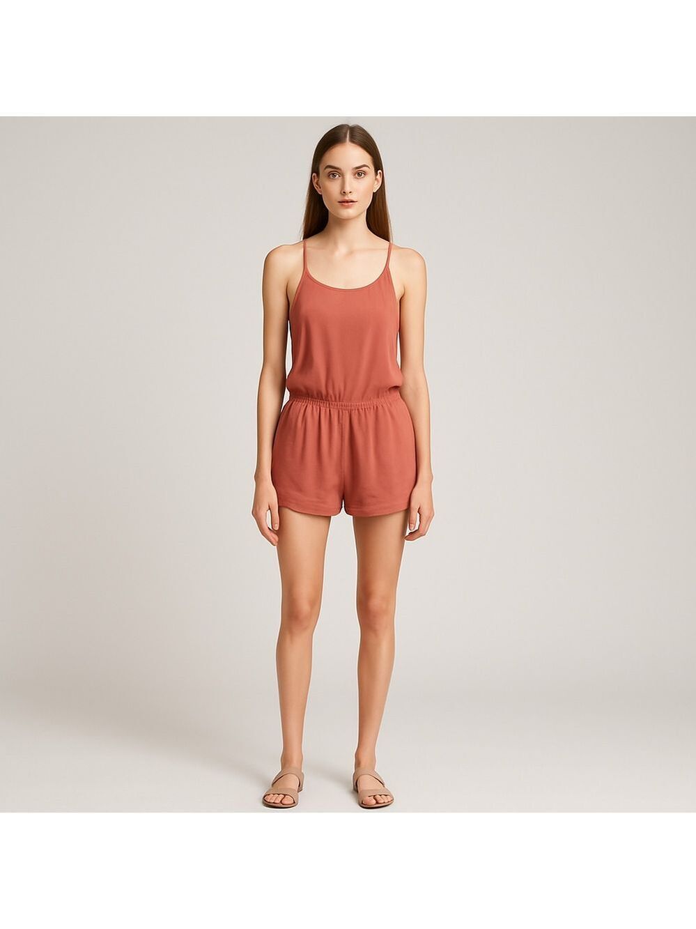 JustFab Coral Cargo Romper Cross Back Short Small